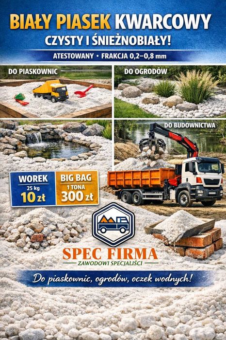 Biały piasek kwarcowy – czysty, atestowany – worki i big bagi