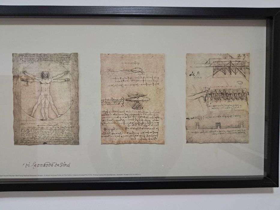 Quadro/Moldura com cópias de ilustrações de Leonardo Da Vinci