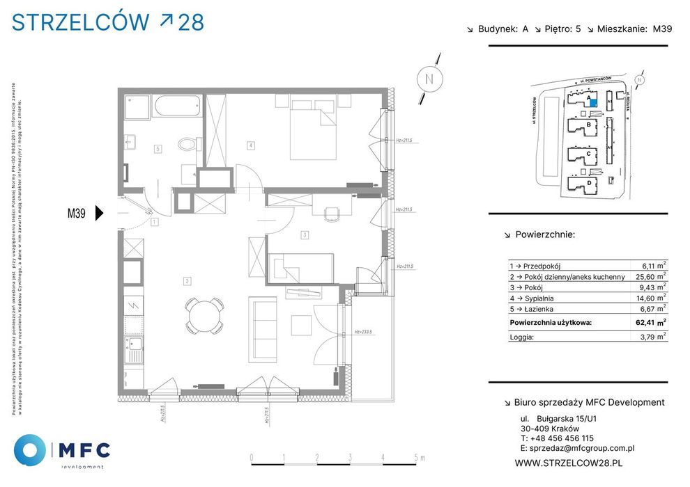 3-pokojowe mieszkanie 62m2 + loggia
