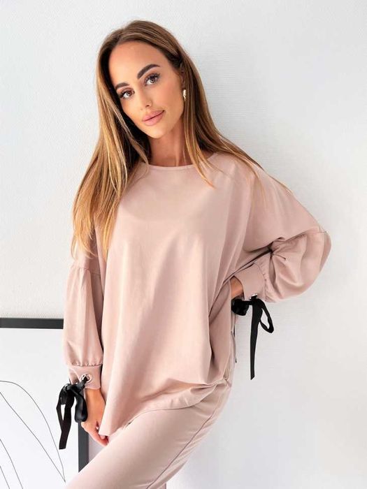 Laleli rewelacyjna bluza OVERSIZE r.uni do 48/50 BEŻ kokardy