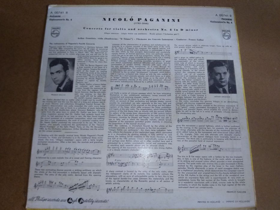Raro Disco Vinil de Grafonola de 1961 Niccolò Paganini