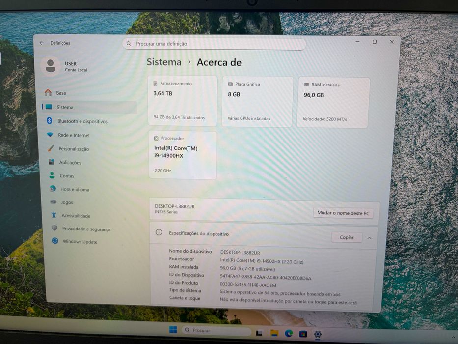 Computador Portátil Clevo | 4Tb SSD + 96Gb RAM