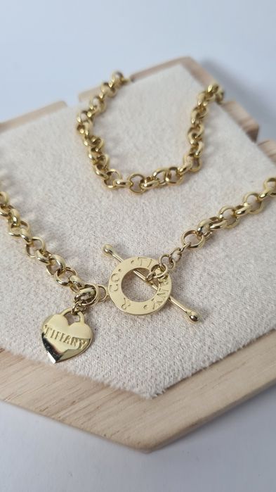 Złoty łańcuszek naszyjnik Tifany zapięcie Toggle grube ogniwa