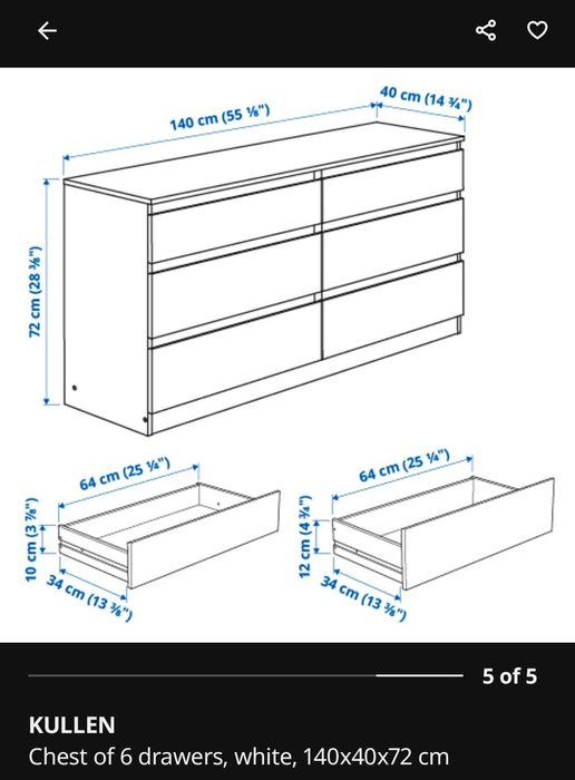 Cómoda Kullen Ikea com 6 gavetas