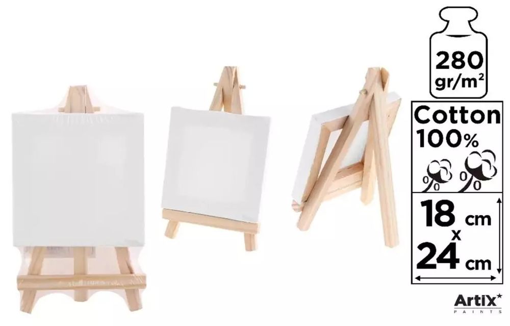 Podobrazie mini 18x24cm 280G/m2 + sztaluga. Artix. Nowy Produkt
