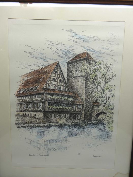 Grafika w drewnianej ramie, obraz