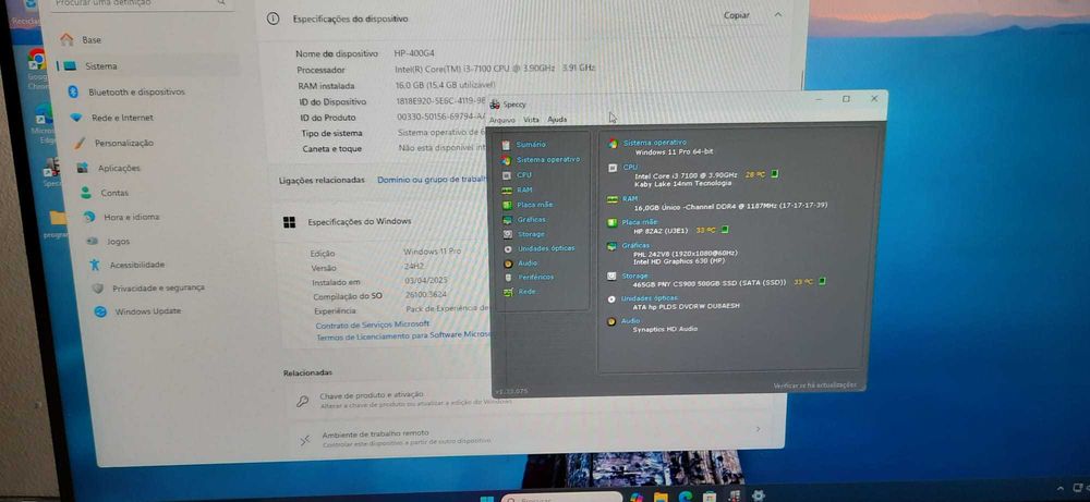 Pç Student HP400-G4 7ªG|i3-7100-3.9Ghz|16G|SSD256G|Wifi+BT|TPM2.0|W11