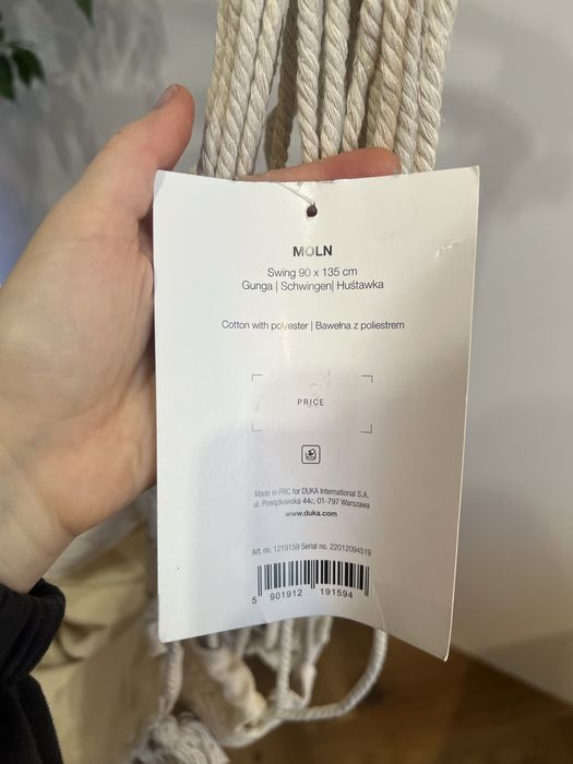 Huśtawka materialowa boho, wiszące siedzisko DUKA