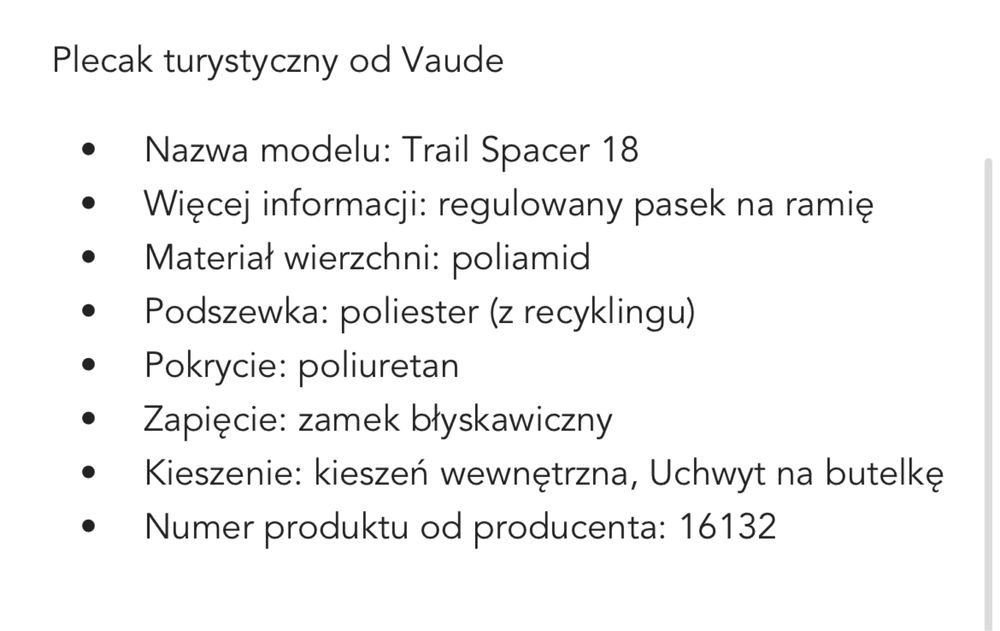 Plecak turystyczny/biegowy Vaude 18l