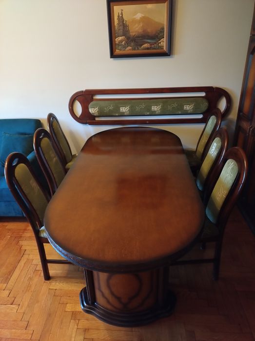 Stół drewniany rozkładany duży z kompletem 6 krzeseł