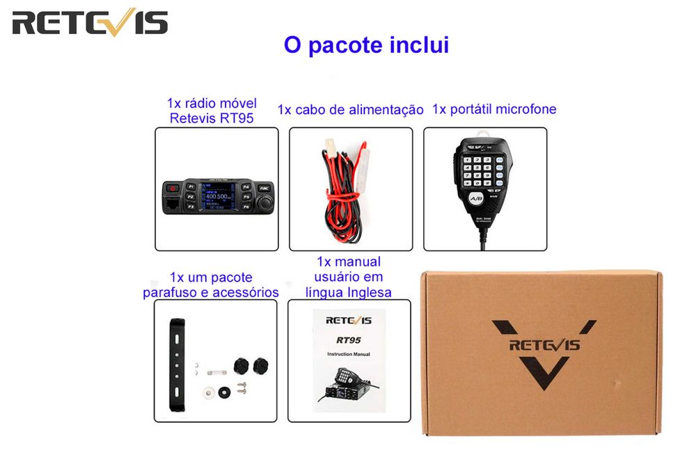 Rádio móvel Retévis RT95 banda Dupla VHF UHF 25 wats