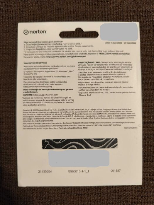 NORTON 360 Platinum 20 Disp 1 ano Smartphone PC Tablet Formato Digital