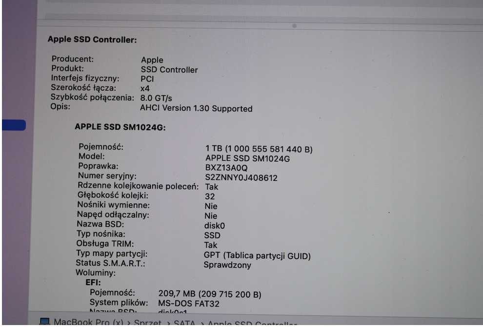 Dysk  Apple MZ-KPV1T0S/0A4 M.2 PCIe SsubX 1TB A1398