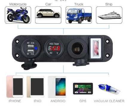 [NEW IN STOCK] 4-in-1 Digital Charger, 12–24 V DC, Two USB Ports64354231732226121