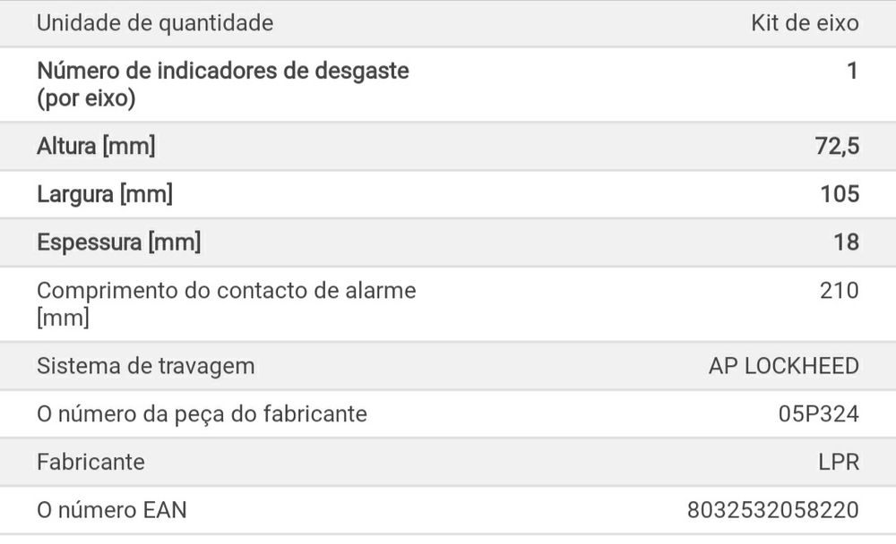 LPR Jogo de pastilhas para travão - eixo dianteiro 

de disco