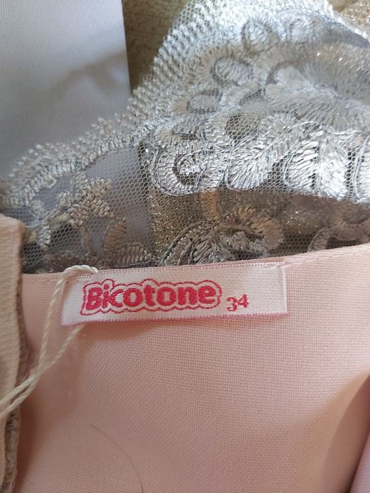 Sukienka damska BICOTONE, roz.34, nowa, jasny róż, szara koronka