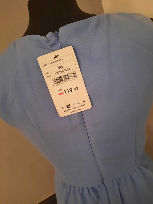 Błękitna sukienka impreza wesele pasowana nowa z metką cekiny