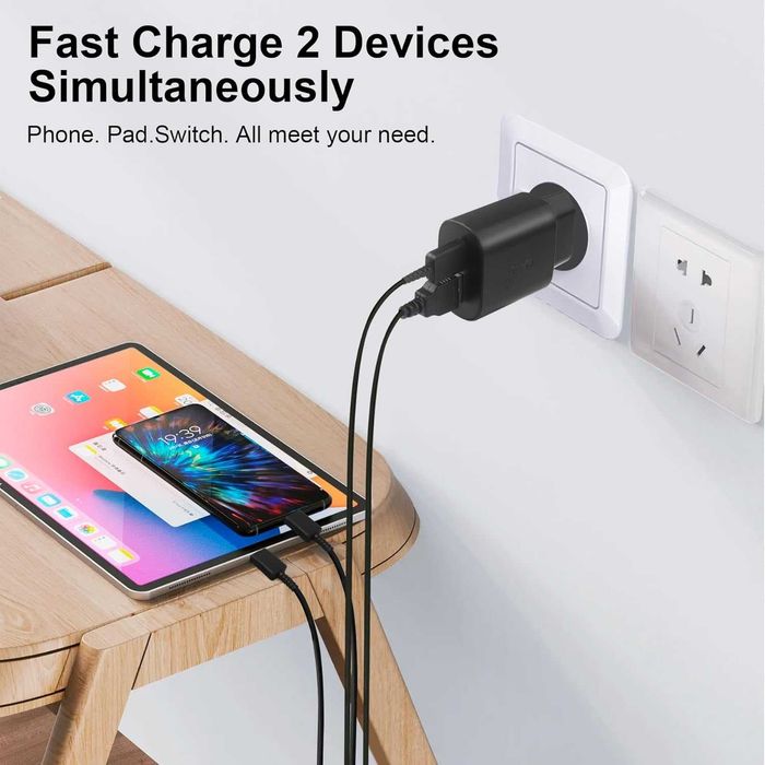 25 W carregador USB C múltiplo carregamento rápido tomada para Samsung
