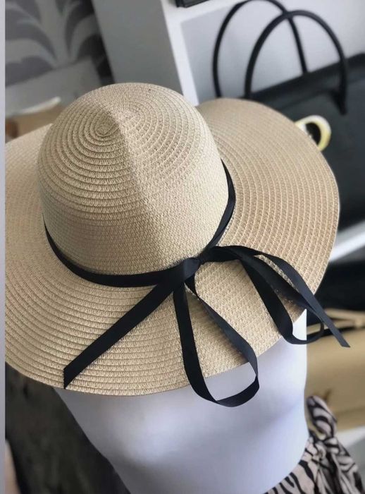 Nowy słomkowy pleciony kapelusz damski kokarda rondo glamour wakacje