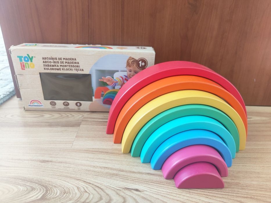 Drewniane klocki tęcza zabawka drewniana układanka  montessori zabawka autyzm
