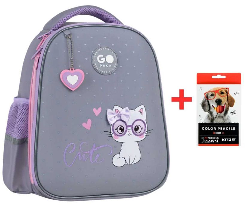 Рюкзак GoPack Education напівкаркасний Cute Cat + олівці Kite 18кол.