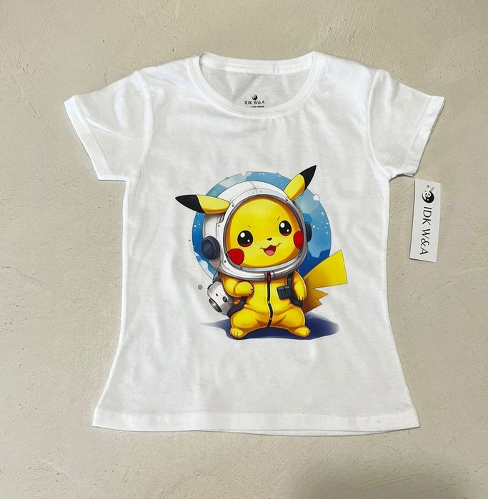 Biala bluzka pikachu rozmiar 104-164cm 100% bawelna