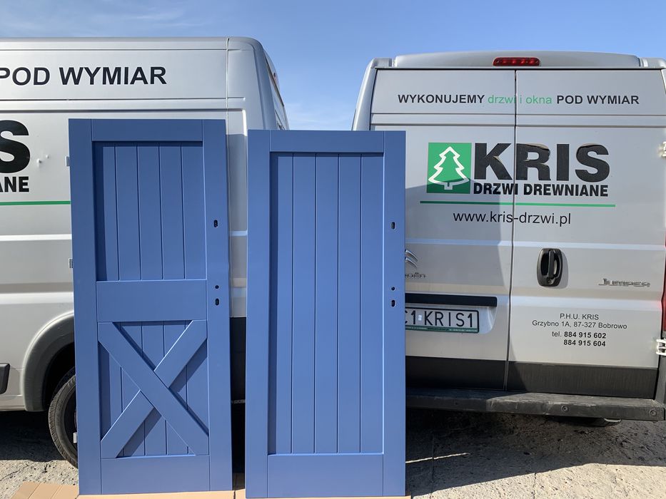 Drzwi drewniane zewnętrzne niebieskie cała Polska NA KAŻDY WYMIAR