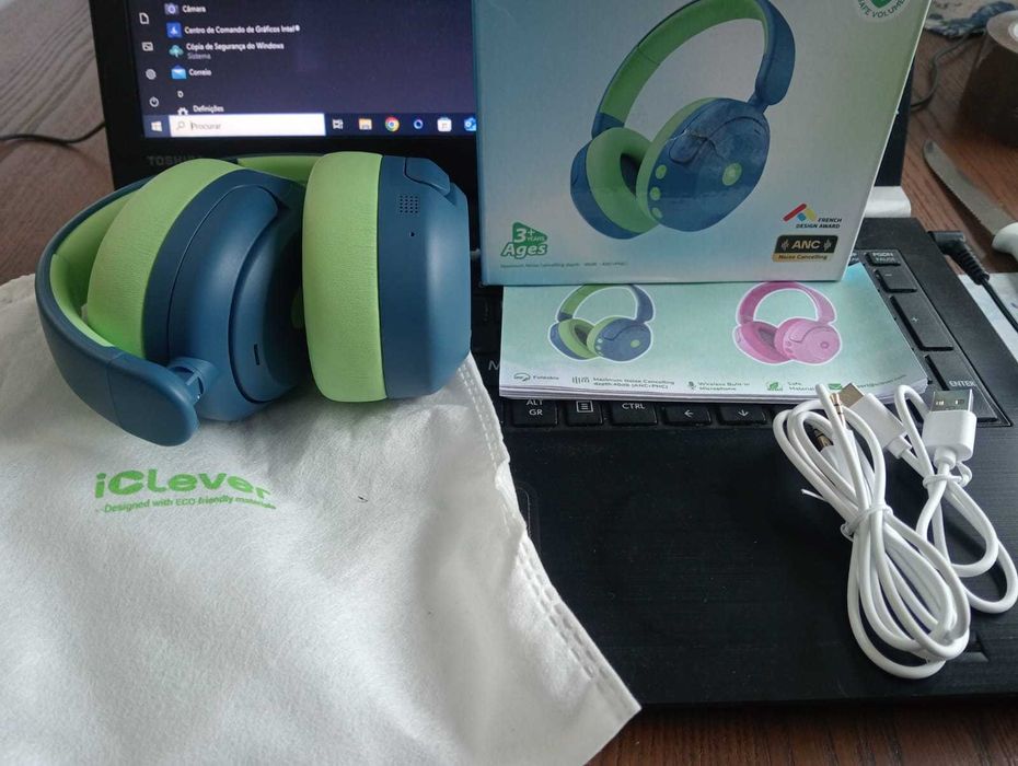 Auscultadores Bluetooth Infantis iClever BTH20 – Azul/Verde – NOVOS