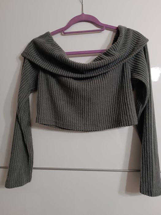 Top i spódnica prążek, szary komplet, zestaw