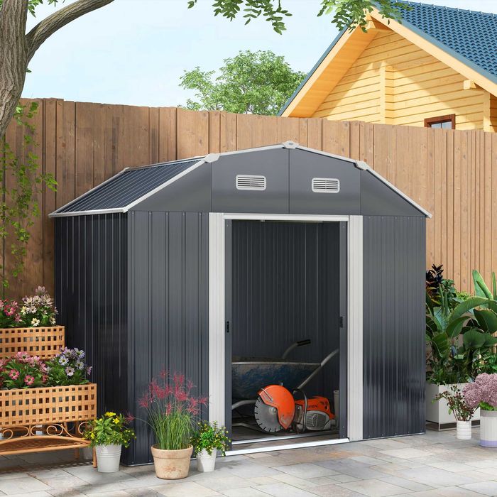 Abrigo de Jardim em Aço 238x132x198,5 cm – com Prateleiras Reguláveis