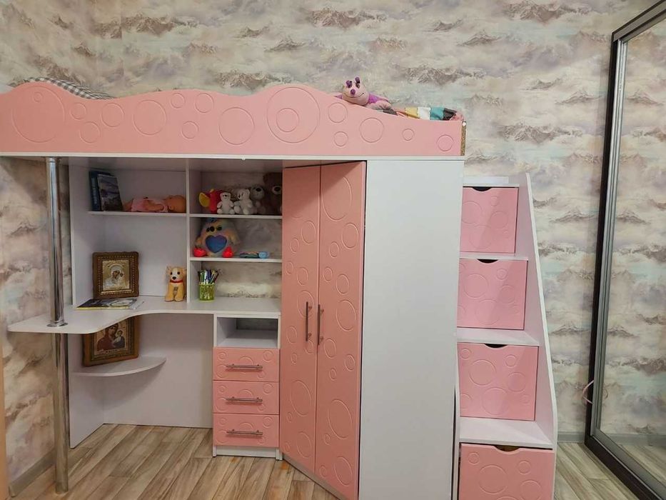 Ліжко-горище дитяче Binky (МДФ) Кровать чердак, письмовий стіл, шафа, дитяча кімната