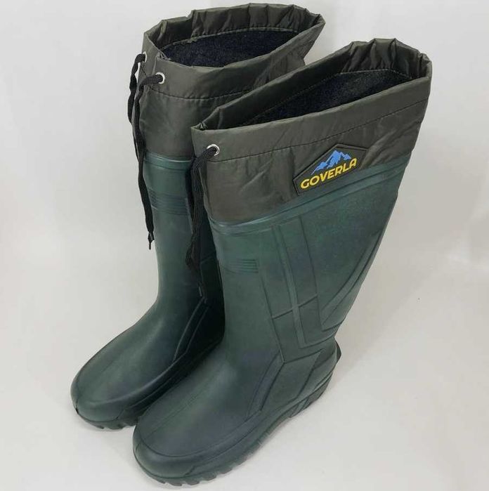 Высокие резиновые сапоги мужские утепленные со стяжкой зимние