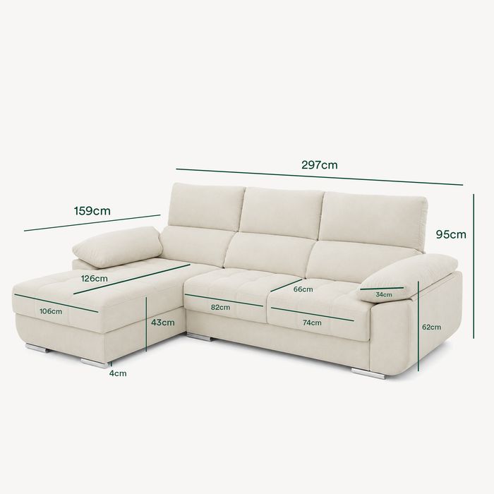 Sofa 3 lugares com chaise longue