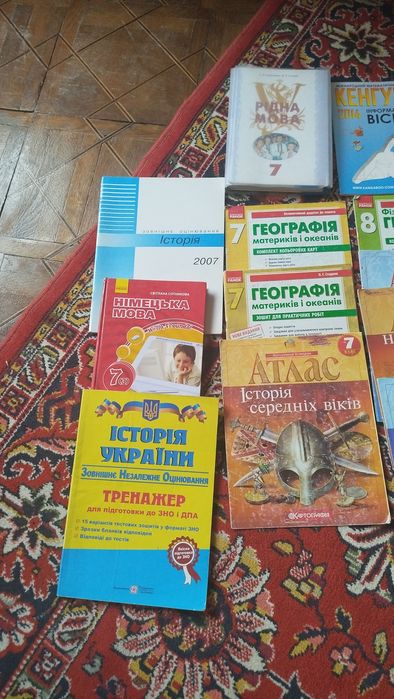 Підручники, посібники, атласи для 7…8..10…11 класу.
