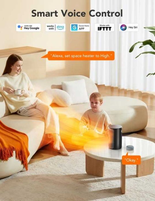 Тепловентилятор обогреватель GOVEELIFE H713C 1500W, WiFi керамический
