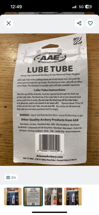 Lubrificante Lube Tube AAE arco e flecha - Novo