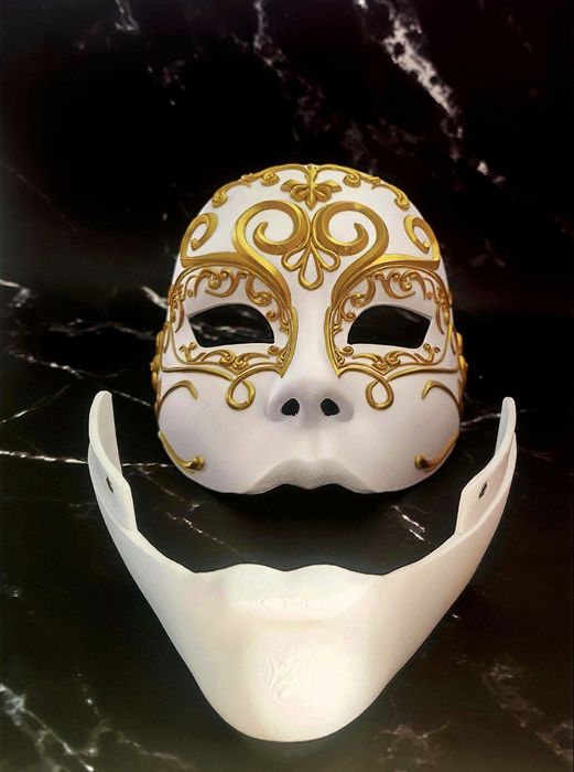Luksusowa Maska Wenecka - Biało-złota. Bal Maskowy Karnawał Halloween