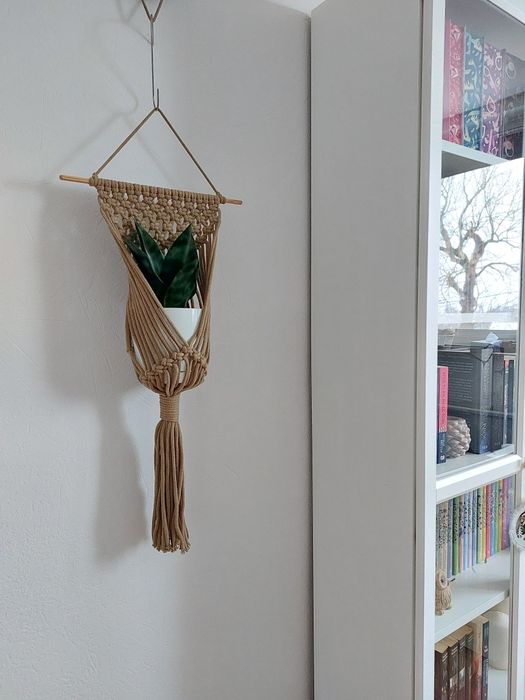 UP Kwietnik makrama wiszący na ścianie Ciemny beż ręcznie pleciony nr3
