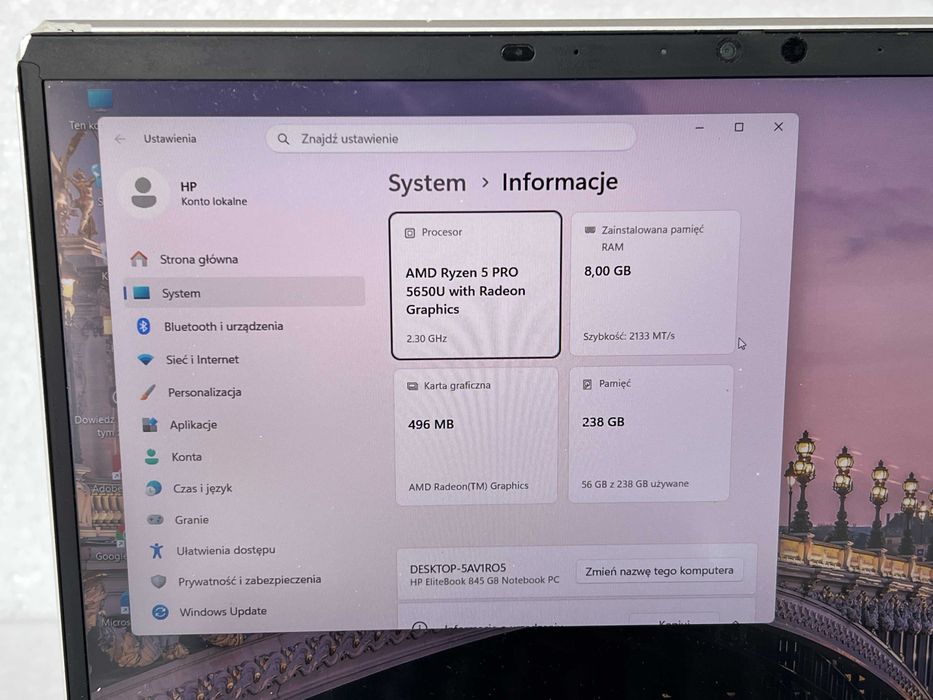 HP EliteBook 845 G8 Ryzen 5 PRO SSD FHD Win 11 biuro nauka KSEF