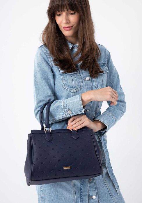 ZARA LUKSUSOWA Torebka z monogramem granatowa