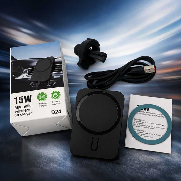 Suporte Magnético com Carregamento Wireless 15W para Carro – Modelo D24 - Novo - Envio Gratuito