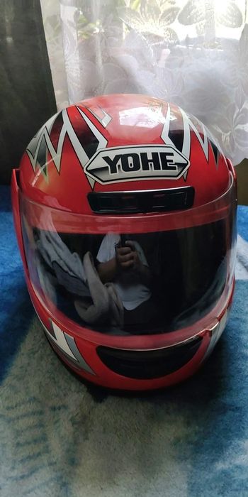 Kask YOHE FULL FACE 59-60 cm, stylowy czerwony, na skuter i motocykl