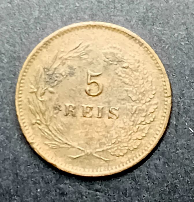 5 moedas monarquia portuguesa 1699, 1763, 1890 e 1900 - inclui "V reis D. Pedro II 1699"