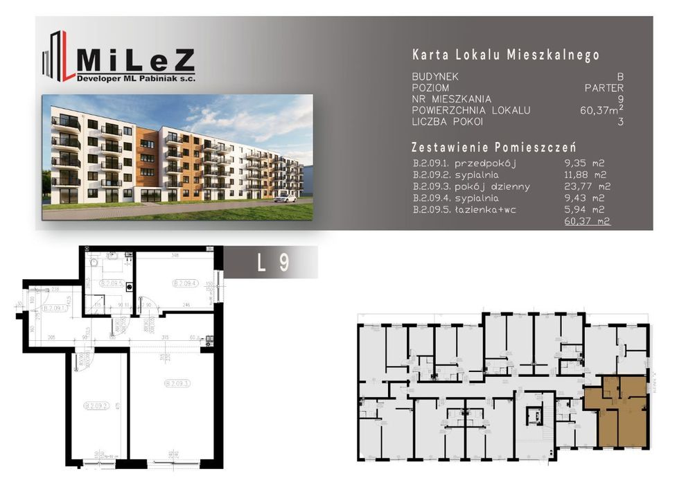 Mieszkanie 3 pokoje o pow. 60,37 m2