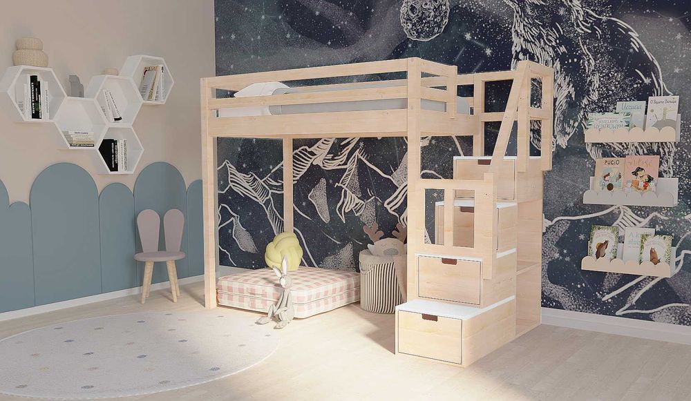 Łóżko antresola ze schodami dla dziecka