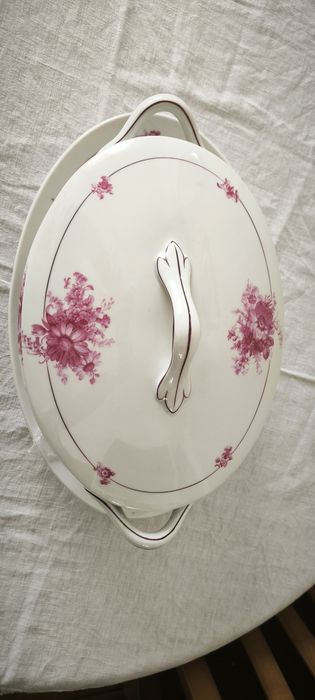 Terrina Sopeira Oval com Travessa - Vista Alegre VA Portugal Marca 31 (1924-1947) - 100 Anos - Floral Rosa