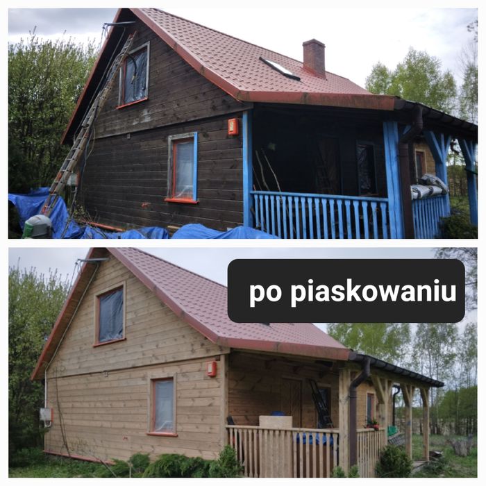 Piaskowanie, sodowanie domów drewnianych, cegły, betonu