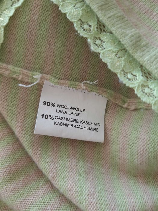 Sweter W Paski Miętowy Beżowy Kremowy Wełniany Kaszmirowy Bottega M