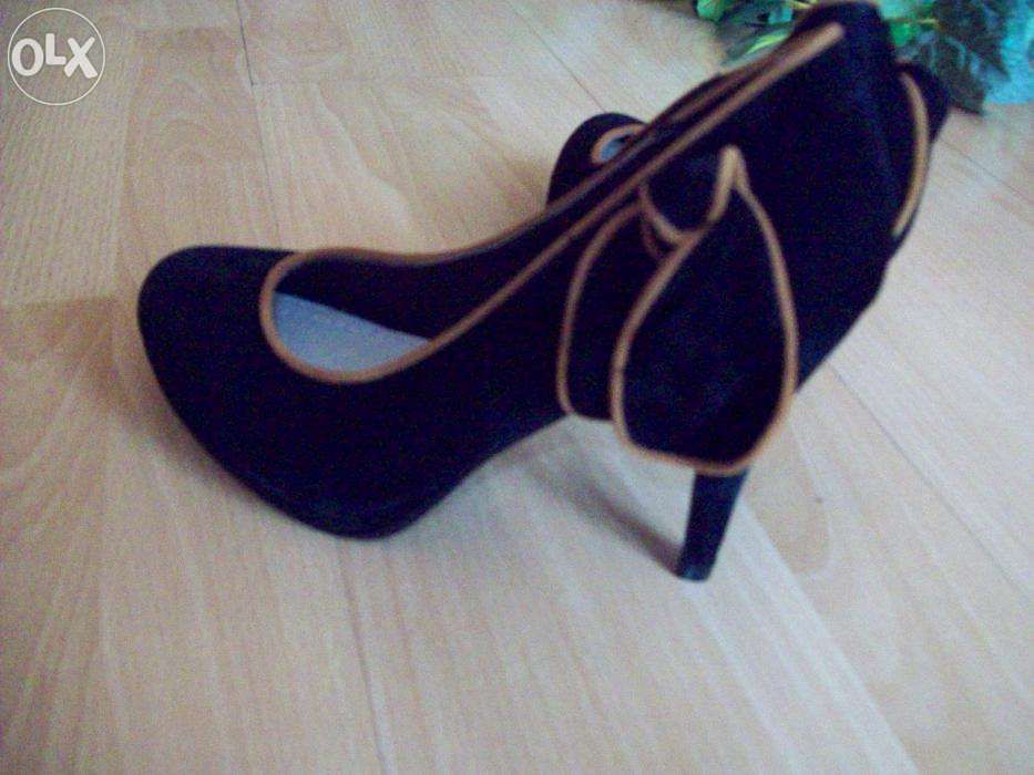 Czółenka czarne-zamsz-szpilka+platforma /r.38