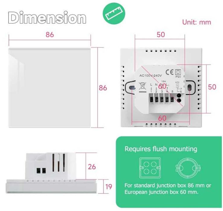 Inteligentny termostat WIfi Beok TGW60W-WIFI-WPB, sterowanie kotłem